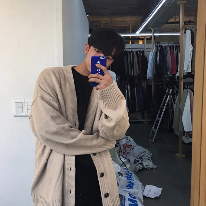 Deal of the Day Znbbw Men's Clothing V-neck Single-breasted Men's Wear Knitted Sweater Loose Solid Color Knitted Cardigan Coat Autumn
