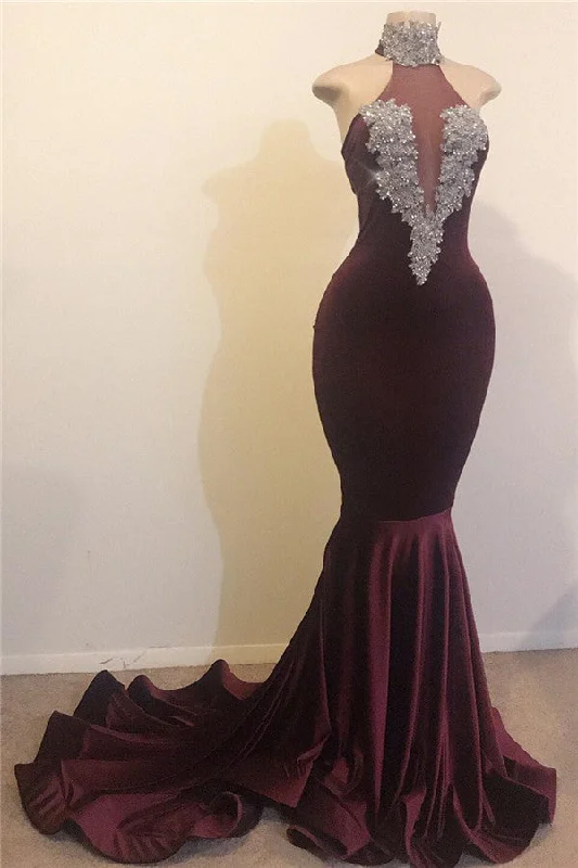 Unbeatable Prices Mermaid Open Back Chic High Neck Silver Beads Appliques Prom Party Gowns Unbeatable Prices Mermaid Open Back Chic High Neck Silver Beads Appliques Prom Party Gowns
