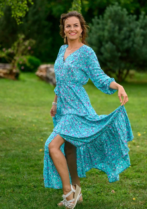 Discount Mania Camella Pink Roses Blue Dress
