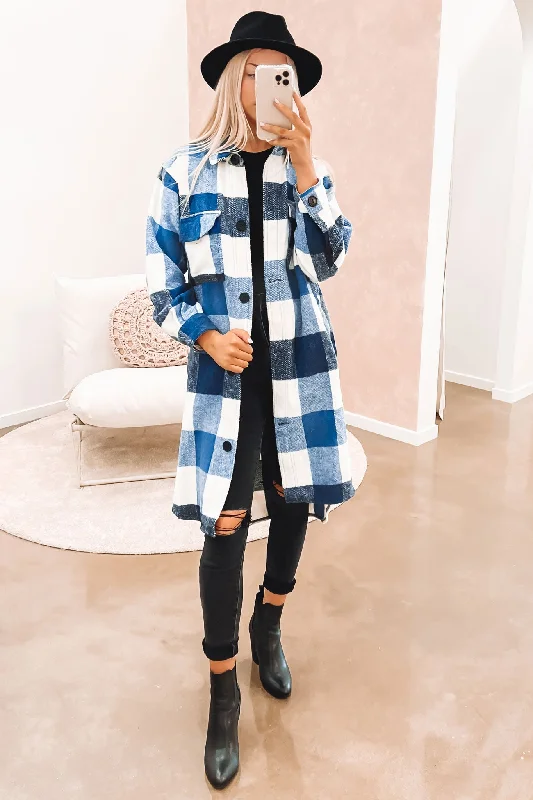 Huge Savings Indi Shacket Blue Check