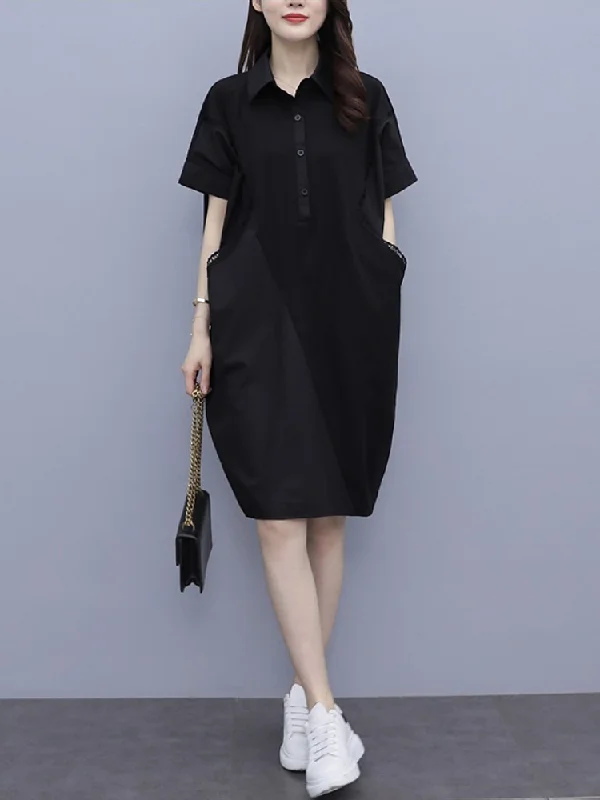 Best Deals Plus Size Pockets Black Shirt Dress