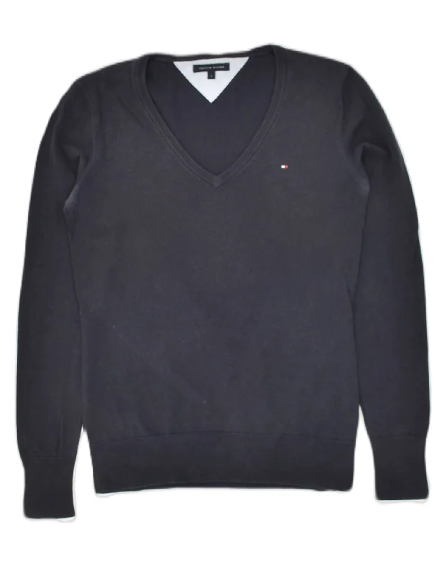 Best Deals TOMMY HILFIGER Womens V-Neck Jumper Sweater UK 10 Small Navy Blue Cotton