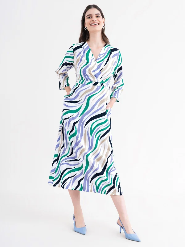 Deal Dash Animal Print A-Line Dress - Multicolour