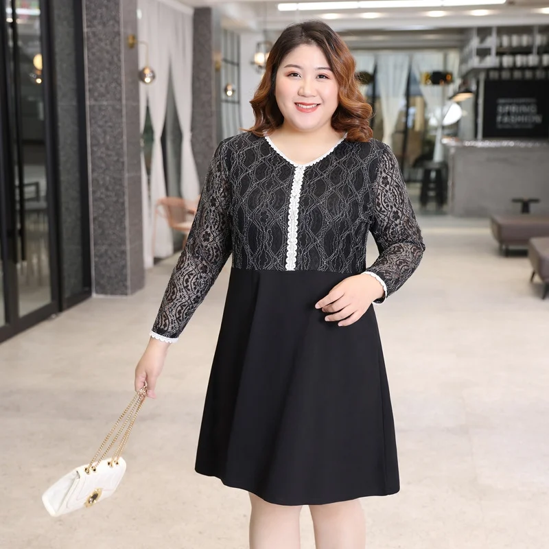 Bargain Prices Plus Size Lace 2-In-1 Long Sleeve Dress (Extra Big Size)