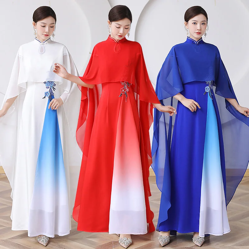 Loyalty Reward (S-5Xl) Plus Size Pink Phoenix Ombre Cheongsam Maxi Dress With Cape Loyalty Reward (S-5Xl) Plus Size Pink Phoenix Ombre Cheongsam Maxi Dress With Cape