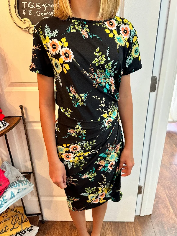 Markdowns Floral Side Shirred Dress