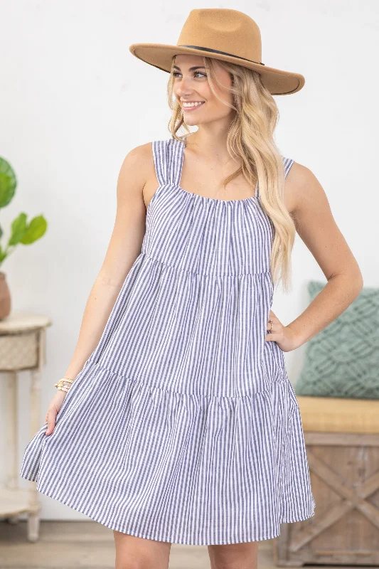 Holiday Sale Denim Blue Tiered Flowy Dress