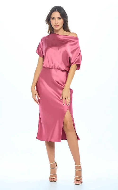Massive Deals Renee C - Stretch Satin Blouson Dress in Dark Pink