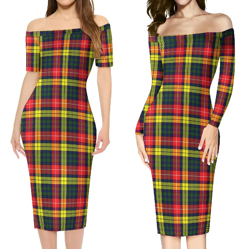 Crazy Savings Buchanan Modern Tartan Off Shoulder Lady Dress