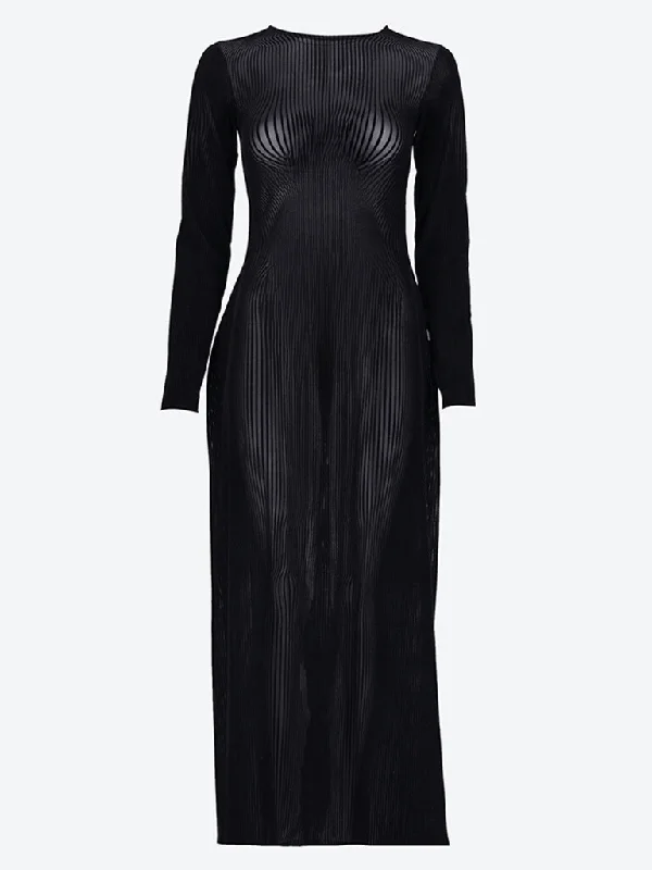 Price Rollback Morphing pinstripes flocked mesh long dress