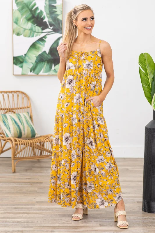Best Bargains Mustard Floral Print Maxi Dress