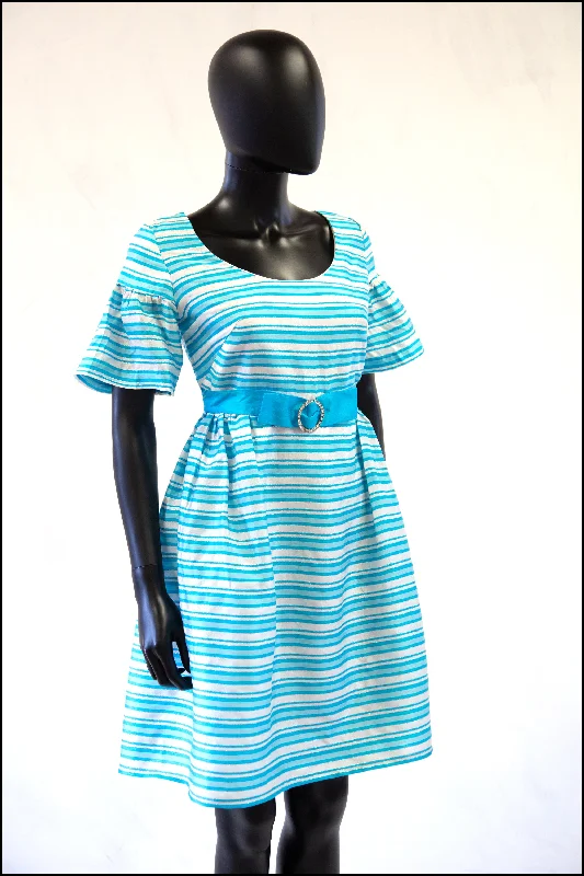 Value Deals Vintage 1960s Blue Stripe Mini Dress