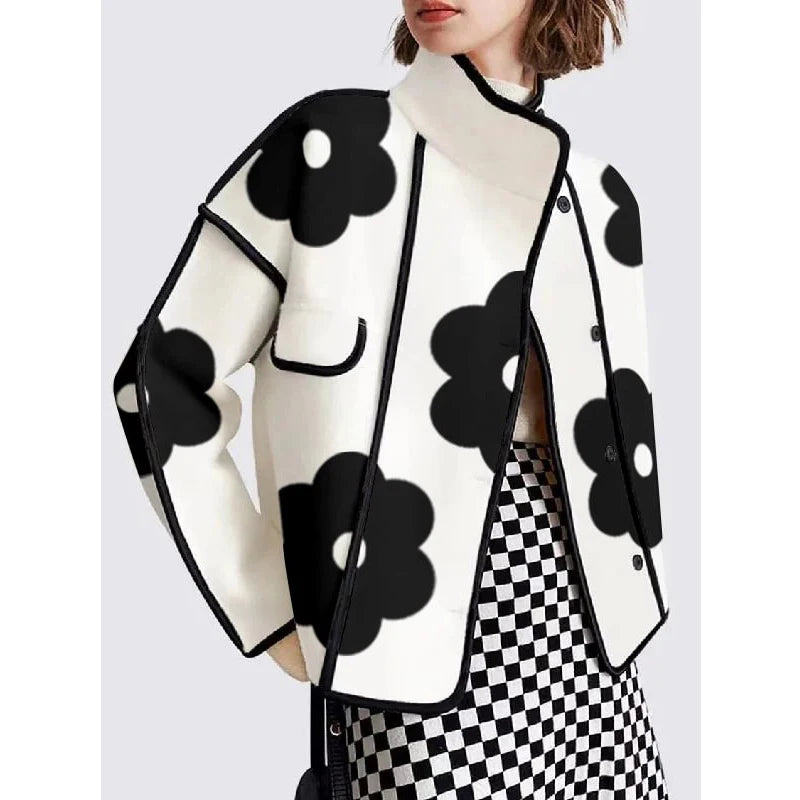 Deal of the Week Znbbw Collar Women Printed Patchwork Jackets Fashion Black Flower Button-up Lady Coat Long Sleeves Autumn Outerwear 2024 New Deal of the Week Znbbw Collar Women Printed Patchwork Jackets Fashion Black Flower Button-up Lady Coat Long Sleeves Autumn Outerwear 2024 New