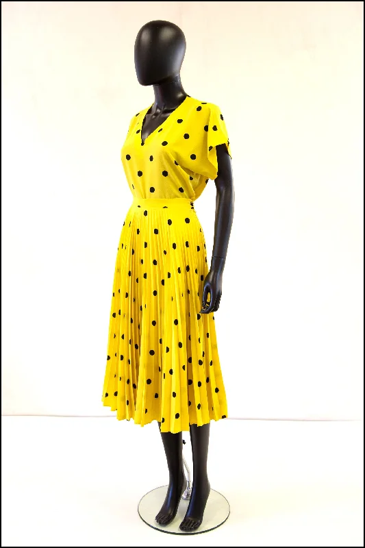 Members Only Vintage 1980s Yellow Polka Dot Pleated Skirt Set