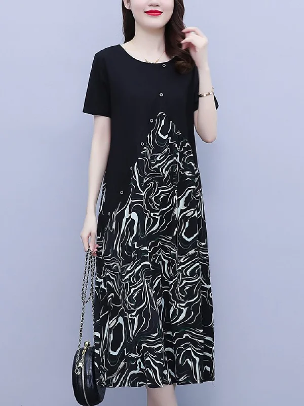 Deal Dash Plus Size Bias Black Print Midi Dress