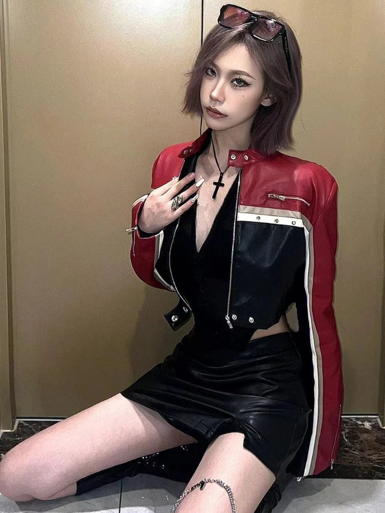 Major Savings Znbbw Fashion Coats Stand Neck Zipper Patchwork Contrast Color Crop Tops PU Leather Spring Autumn Female Slim Women Jackets Major Savings Znbbw Fashion Coats Stand Neck Zipper Patchwork Contrast Color Crop Tops PU Leather Spring Autumn Female Slim Women Jackets
