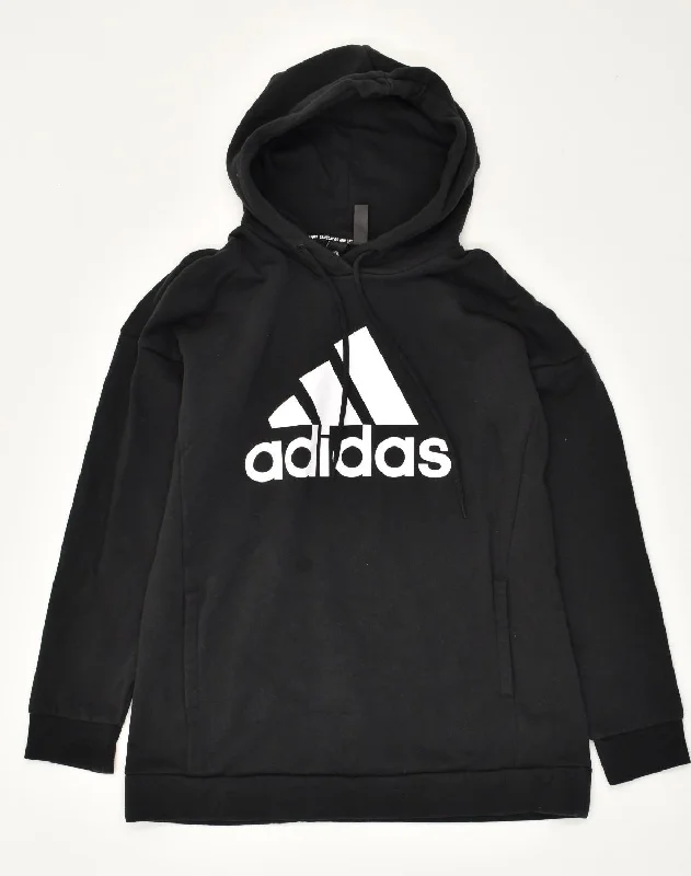 Super Deal ADIDAS Womens Oversized Graphic Hoodie Jumper UK 8-10 Small Black Cotton