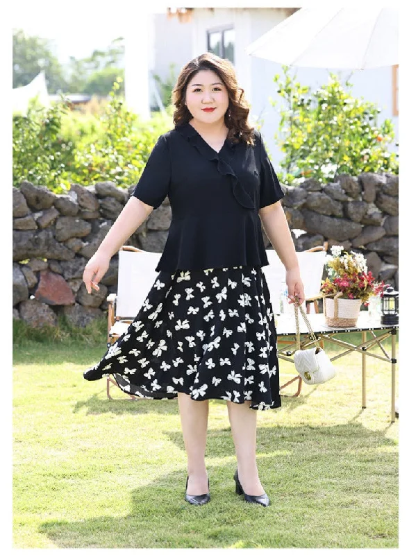 Clearance Items Plus Size Mock 2 Piece Midi Shirt Dress (Extra Big Size)