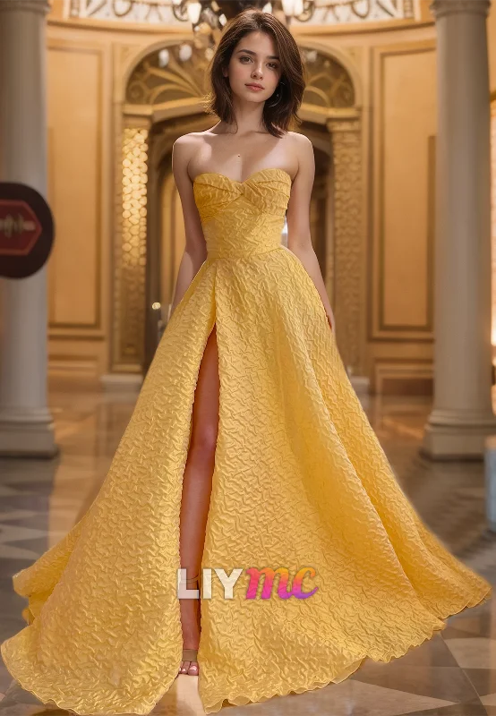 Special Savings Sweetheart Sleeveless Pleated Side Slit A-Line Prom Dress