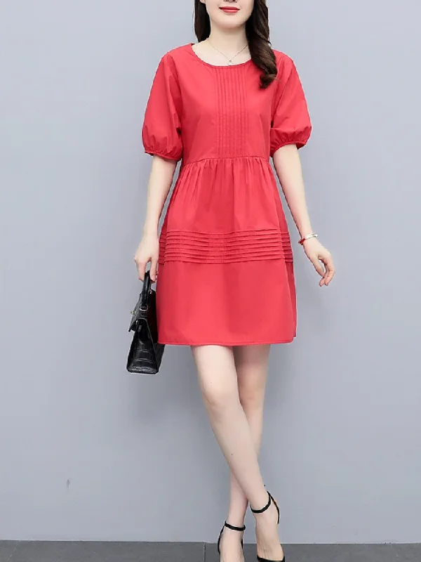 Closeout Plus Size Pleat Balloon Sleeve Babydoll Dress