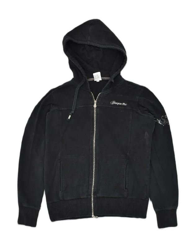 Factory Direct Sale SCORPION BAY Womens Zip Hoodie Sweater UK 14 Large Black Cotton