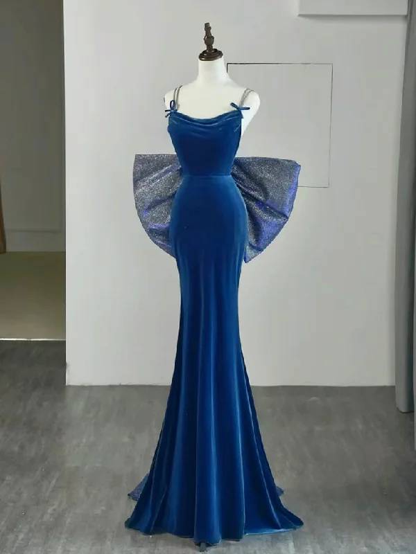 Limited Quantity Simple Velvet Blue Mermaid Long Prom Dress, Backless Velvet Blue Evening Dress Limited Quantity Simple Velvet Blue Mermaid Long Prom Dress, Backless Velvet Blue Evening Dress