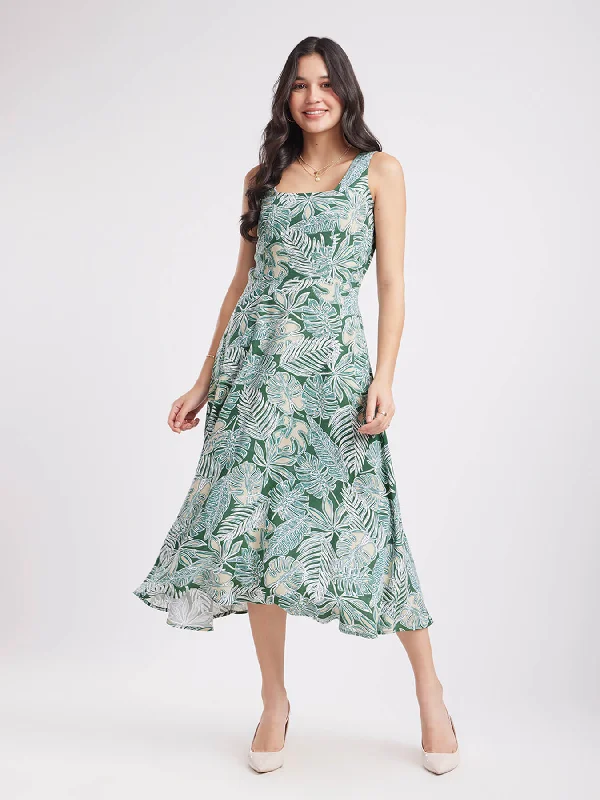 Limited Time Floral Fit And Flare Dress - Green