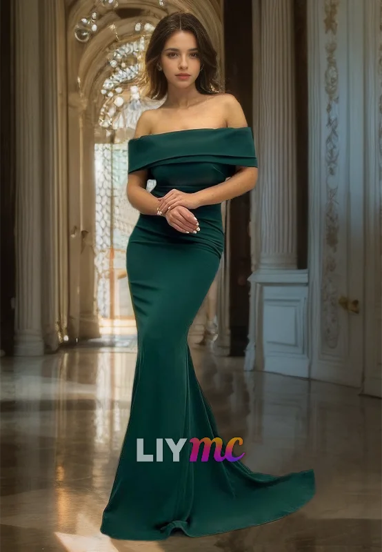 Sneak Peek Sale Off- Shoulder Sleeveless Sleek Mermaid Bodycon Formal Dress