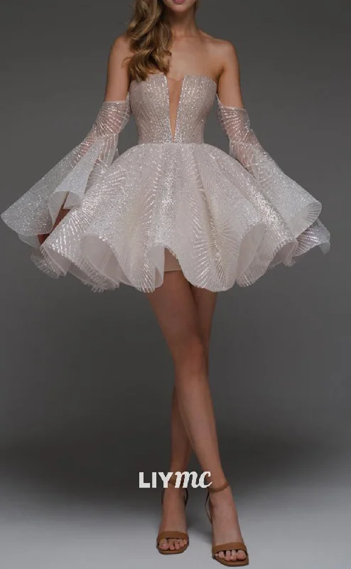 Super Sale LY317 - V-Neck Sleeveless Sparkly Pleated A-Line Short Homecoming Dress
