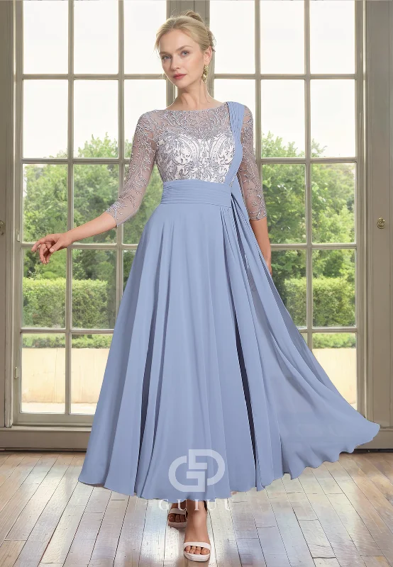 Markdown Madness A-Line Scoop Neck 34 Length Sleeves Lace Pleated Chiffon Tea Length Mother of Bride Dress Markdown Madness A-Line Scoop Neck 34 Length Sleeves Lace Pleated Chiffon Tea Length Mother of Bride Dress
