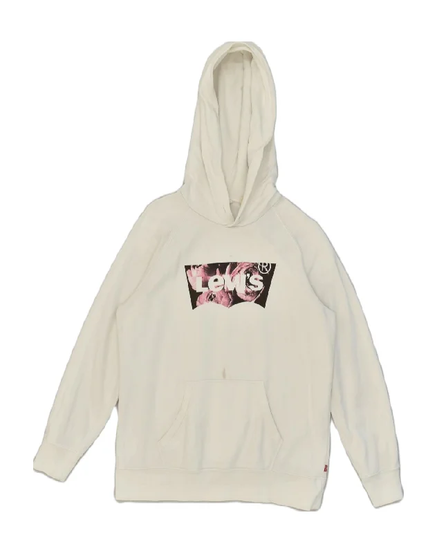 Overstock LEVI'S Womens Graphic Hoodie Jumper UK 14 Medium White Cotton