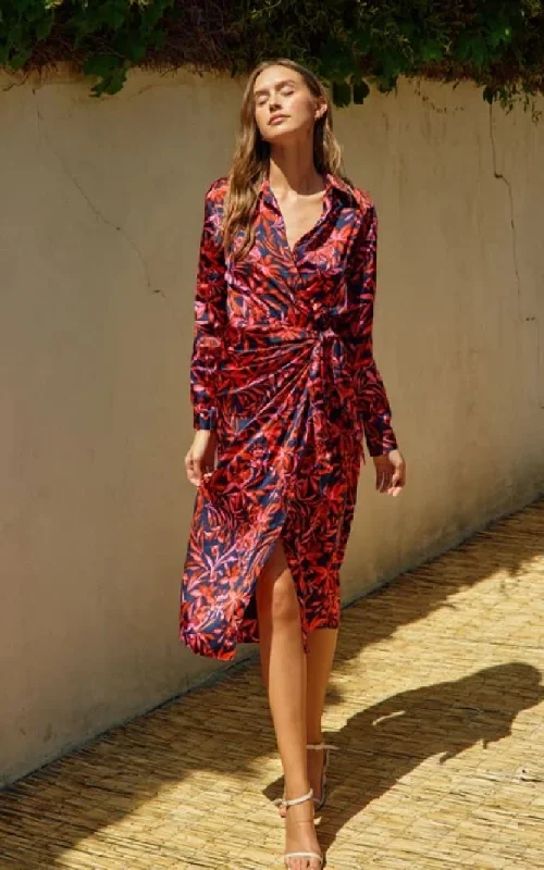 Closeout Dress Forum- Floral Print Shirt Midi Dress