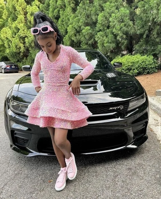 Overstock Pink Cocktail Dresses A-Line V-Neck Long Sleeve Shiny Sequin Homecoming Dresses Overstock Pink Cocktail Dresses A-Line V-Neck Long Sleeve Shiny Sequin Homecoming Dresses