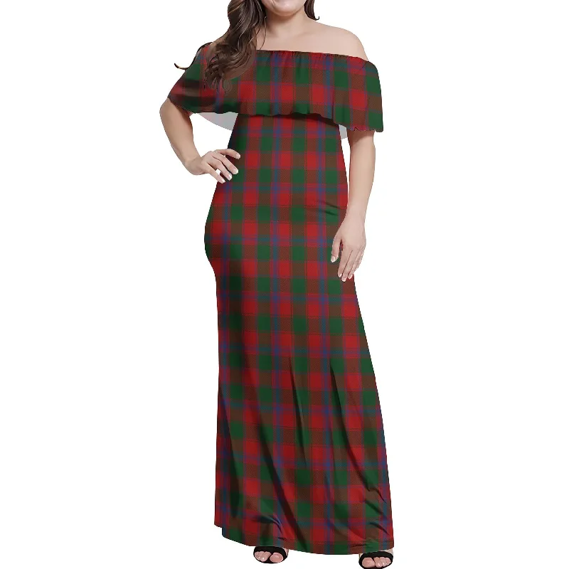 Bargain Blast Bruce Old Tartan Off Shoulder Long Dress