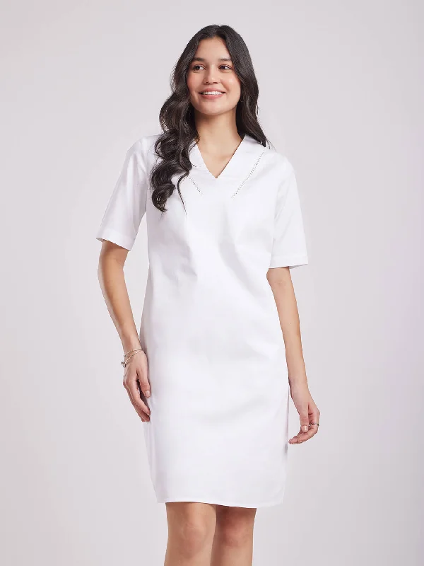 Online Exclusive Cotton Satin Lace Dress - White