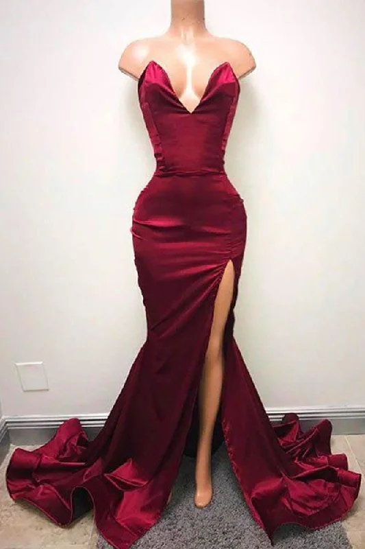 Big Discounts Sleeveless Sweetheart Front-Split Chic Sweep-Train Prom Party Gowns