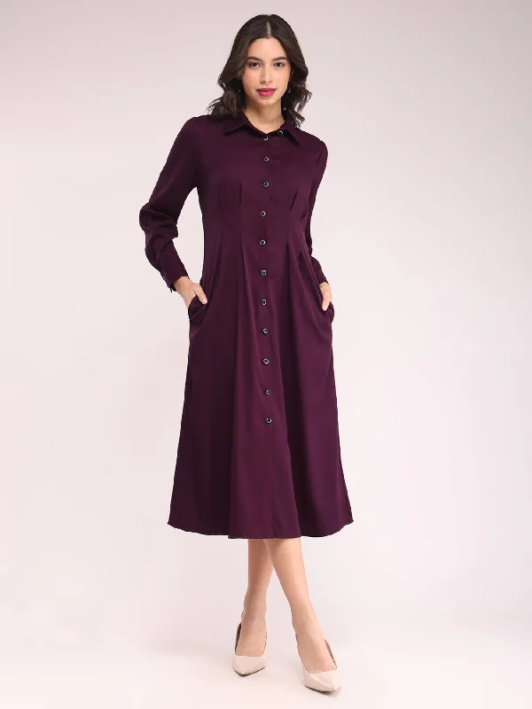 Bargain Bin Button Down Shirt Dress - Wine