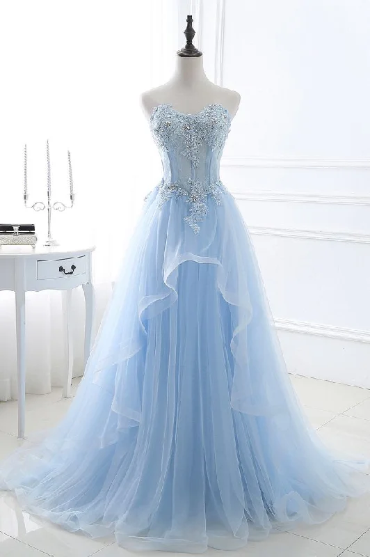 Fantastic Offers CHARLIZE |Ball Gown Sweetheart Tulle Sky Blue Prom Party Gowns with Sequins Fantastic Offers CHARLIZE |Ball Gown Sweetheart Tulle Sky Blue Prom Party Gowns with Sequins