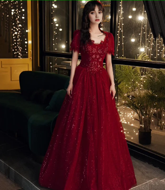 Don't Wait Burgundy Lace Long A Line Prom Dress Formal Dress
