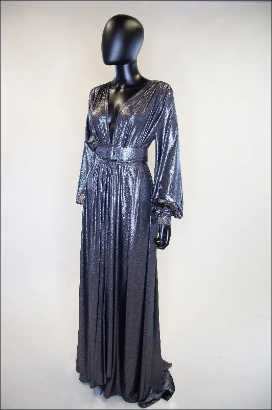 Can't Miss Vamp - Metallic Silver Maxi Dress