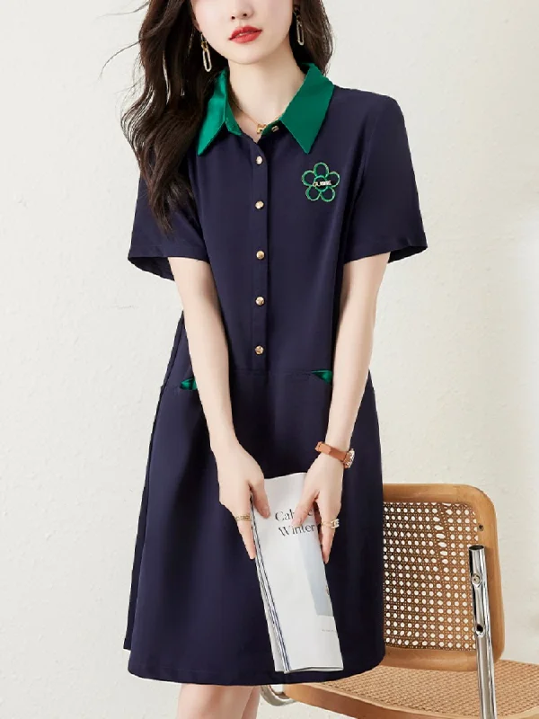 Exclusive Savings Plus Size Green Floral Navy Polo T Shirt Dress