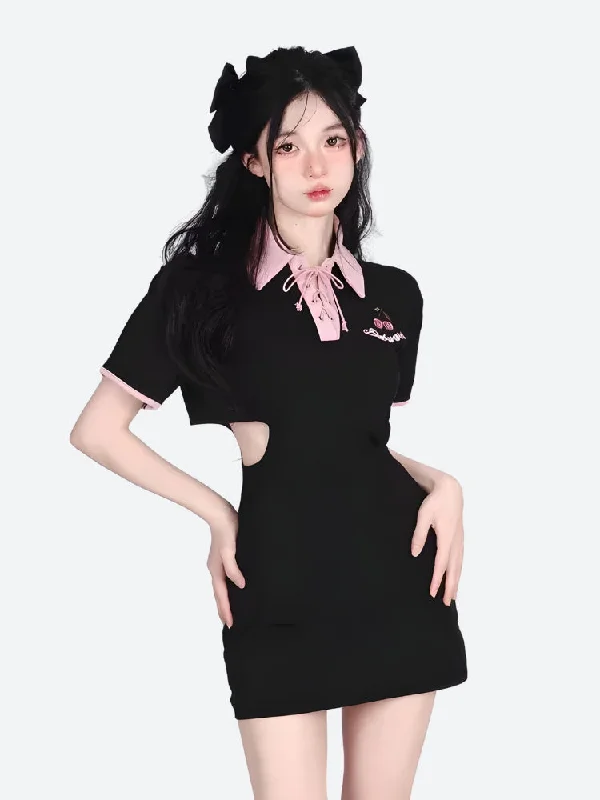 New Arrival Kawaii Cherry Cut Out Mini Polo Dress