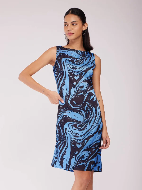 Weekend Special Marble Print Shift Dress - Blue And Black