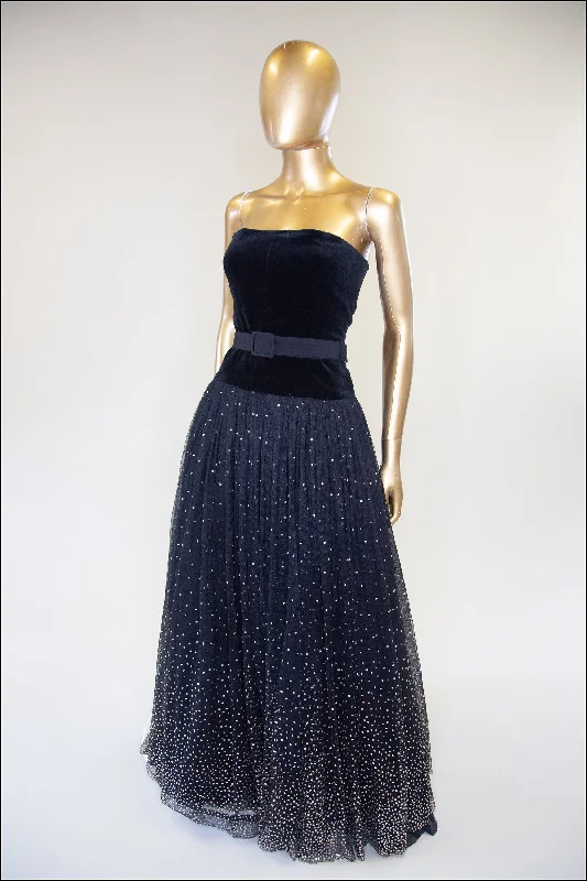Mega Sale Vintage 1950s Velvet Tulle Glitter Ballgown Dress