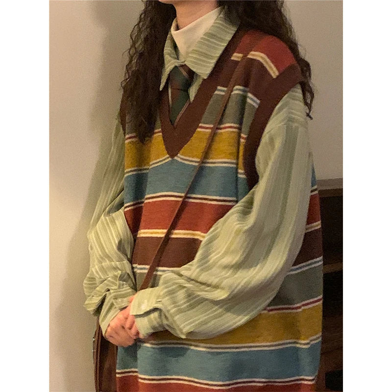 Year-End Sale Znbbw Striped Sweater Vest Women Harajuku Sleeveless Knitted Pullovers Streetwear Oversized Waistcoat Knitwear Korean Jumpers Year-End Sale Znbbw Striped Sweater Vest Women Harajuku Sleeveless Knitted Pullovers Streetwear Oversized Waistcoat Knitwear Korean Jumpers