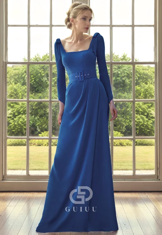 YEAR-End Sale A-Line Square Neck Long Sleeves Pleated Back Zipper Mother of Bride Dress YEAR-End Sale A-Line Square Neck Long Sleeves Pleated Back Zipper Mother of Bride Dress