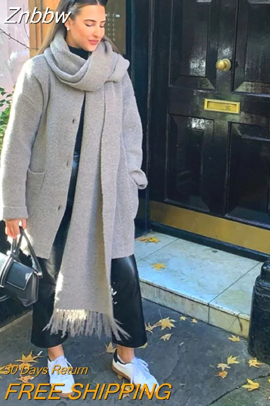 Online Only Znbbw Round Neck Single Breasted Overcoat With Scarf Solid Long Sleeve Pockets Spliced Tunic 2023 Fashion Highstreet Outerwear Online Only Znbbw Round Neck Single Breasted Overcoat With Scarf Solid Long Sleeve Pockets Spliced Tunic 2023 Fashion Highstreet Outerwear