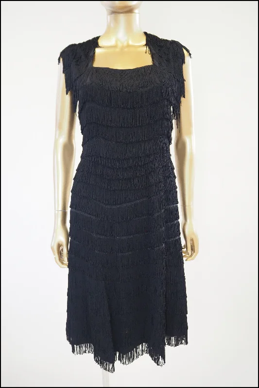 Friends and Family Sale Vintage 1960s Black Fringed Wiggle Dress
