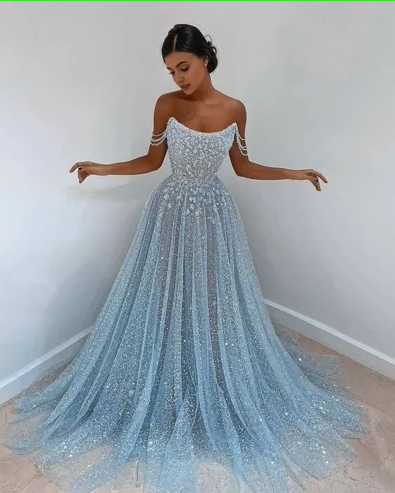 Early Access Blue tulle long prom dress, blue tulle evening dress