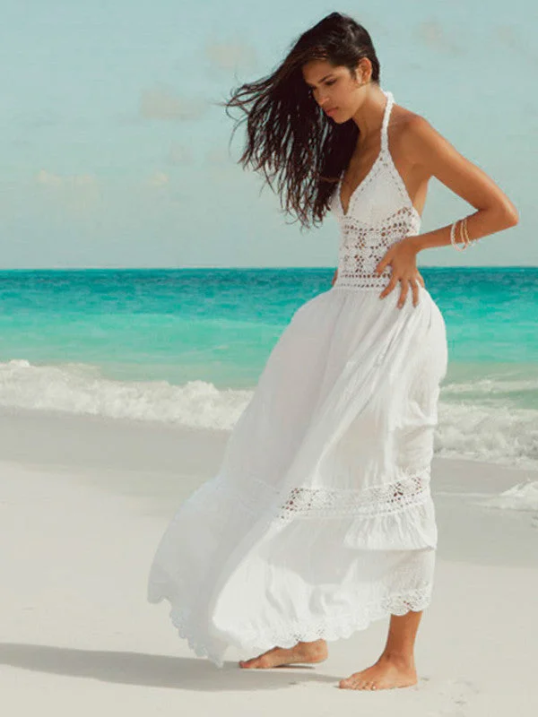 Exclusive Deal Filigree Halter Maxi Dress - White